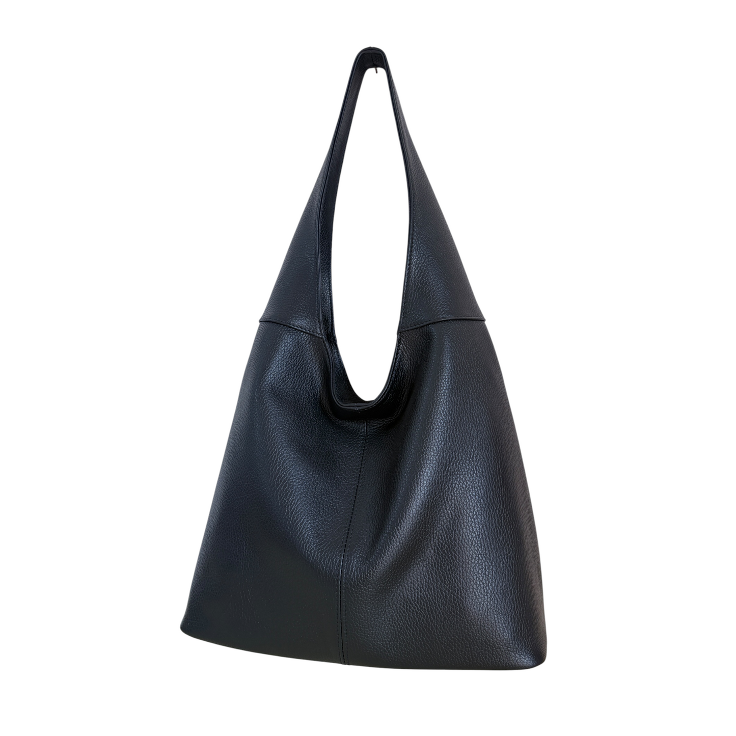 Borsa hobo a spalla in vera pelle nera