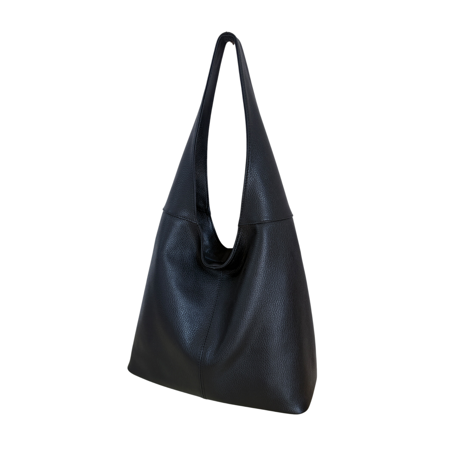 Borsa hobo a spalla in vera pelle nera