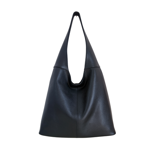Borsa hobo a spalla in vera pelle nera