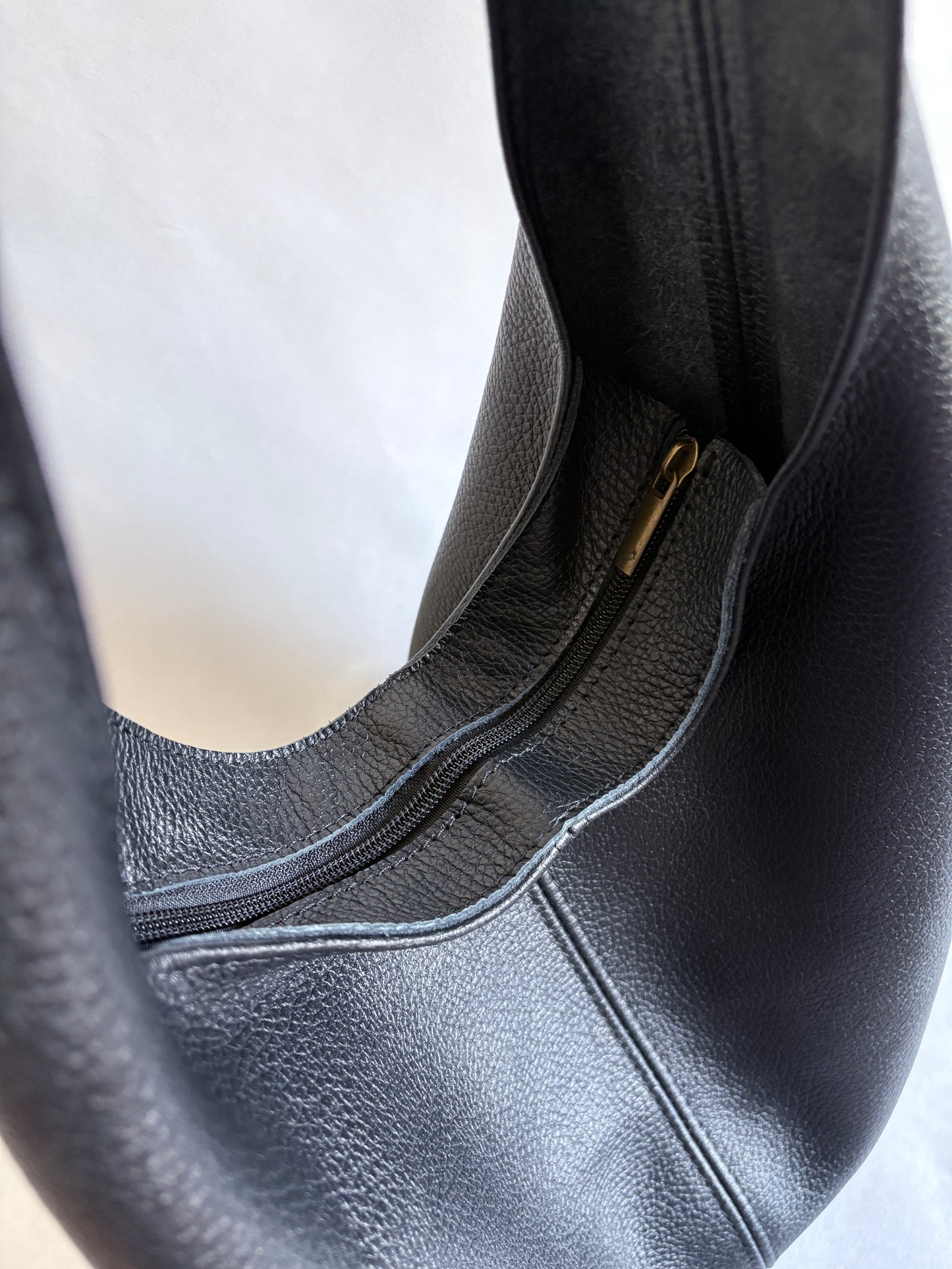 Borsa hobo in vera pelle nera