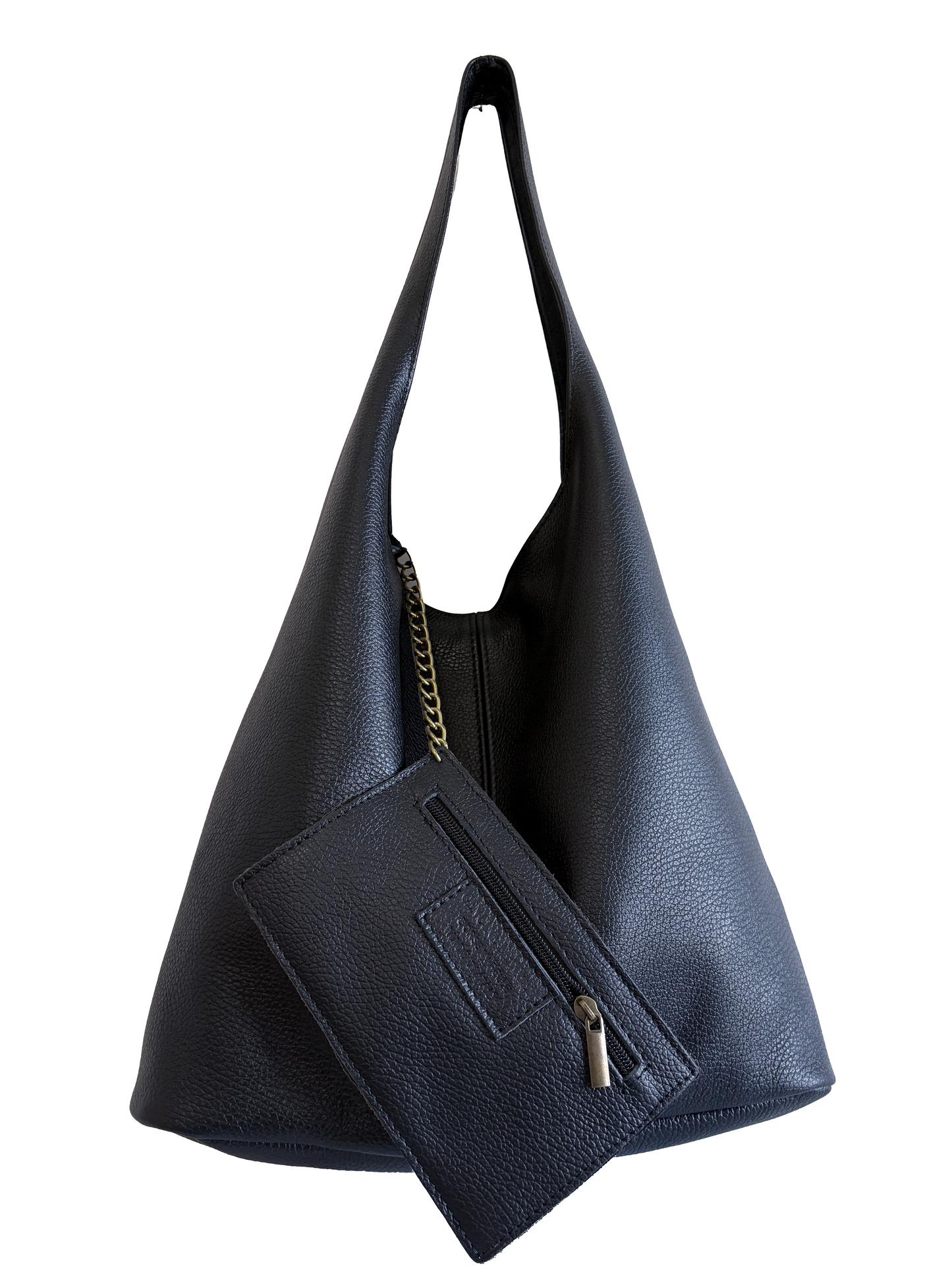 Borsa hobo in vera pelle nera